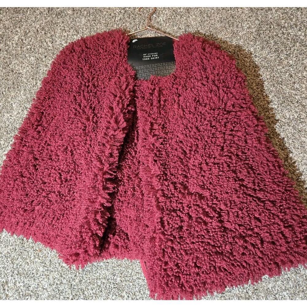 Rachel Zoe Burgundy Faux Fuzzy Fur Tree Skirt 56"